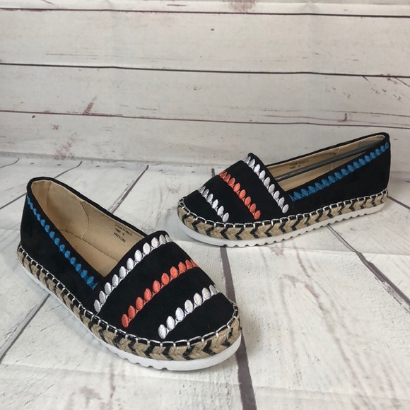 Black Embroidered Espadrille Flats Boho shoes 6 - Picture 2 of 6